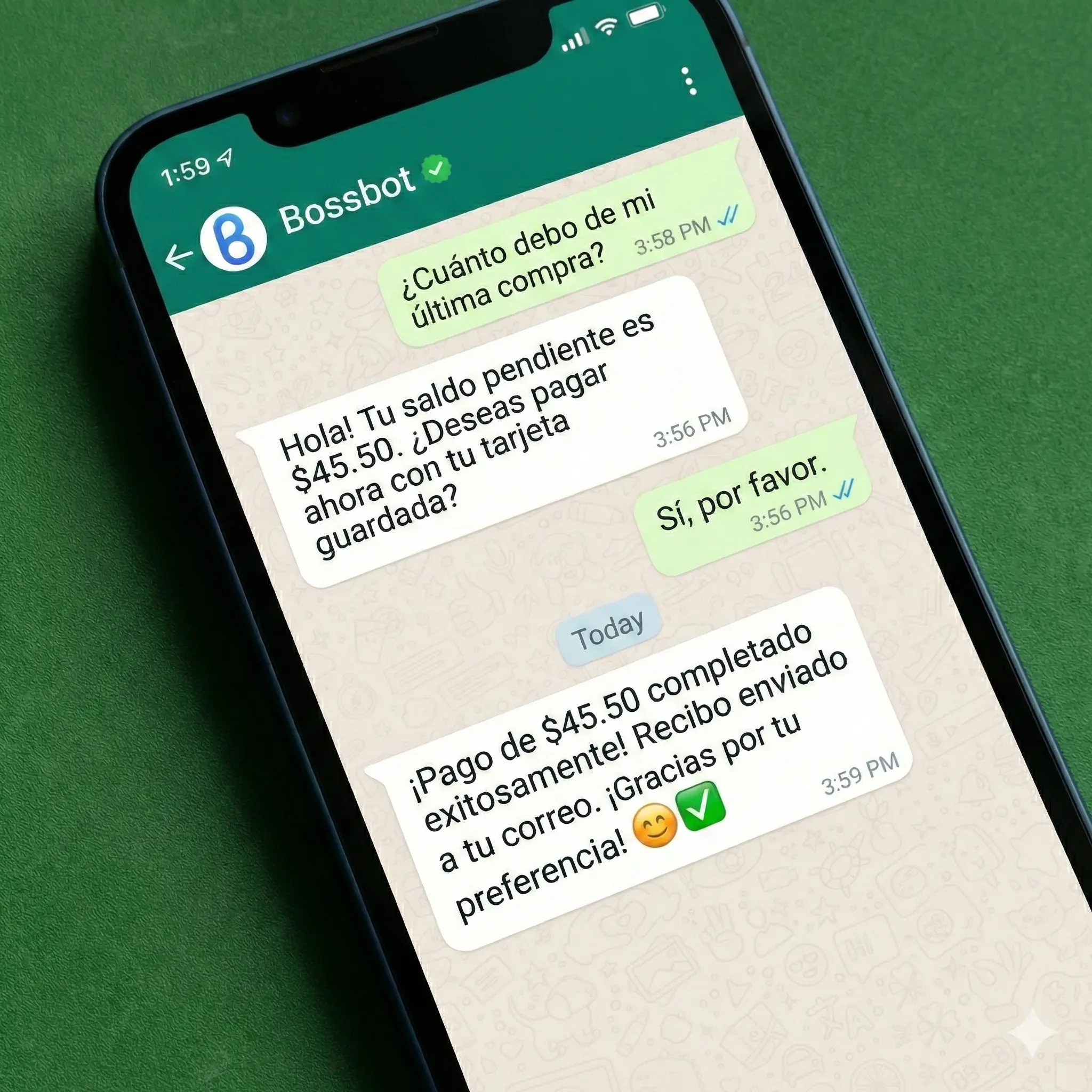 Chat de WhatsApp con pago confirmado
